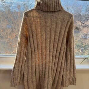 Topshop Ribbed Beige Turtleneck Sweater Dress